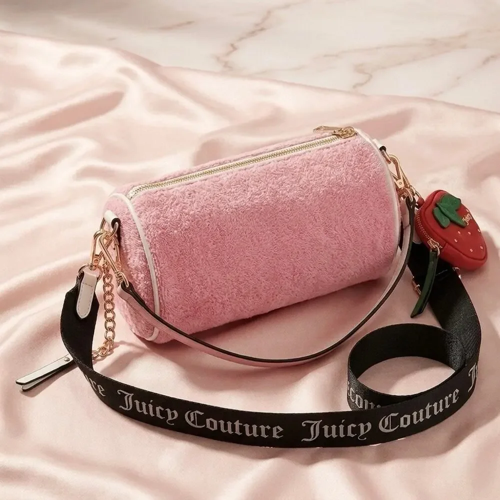 Juicy Couture Pink Velour Crossbody Bag Strawberry Barrel Purse Y2K
